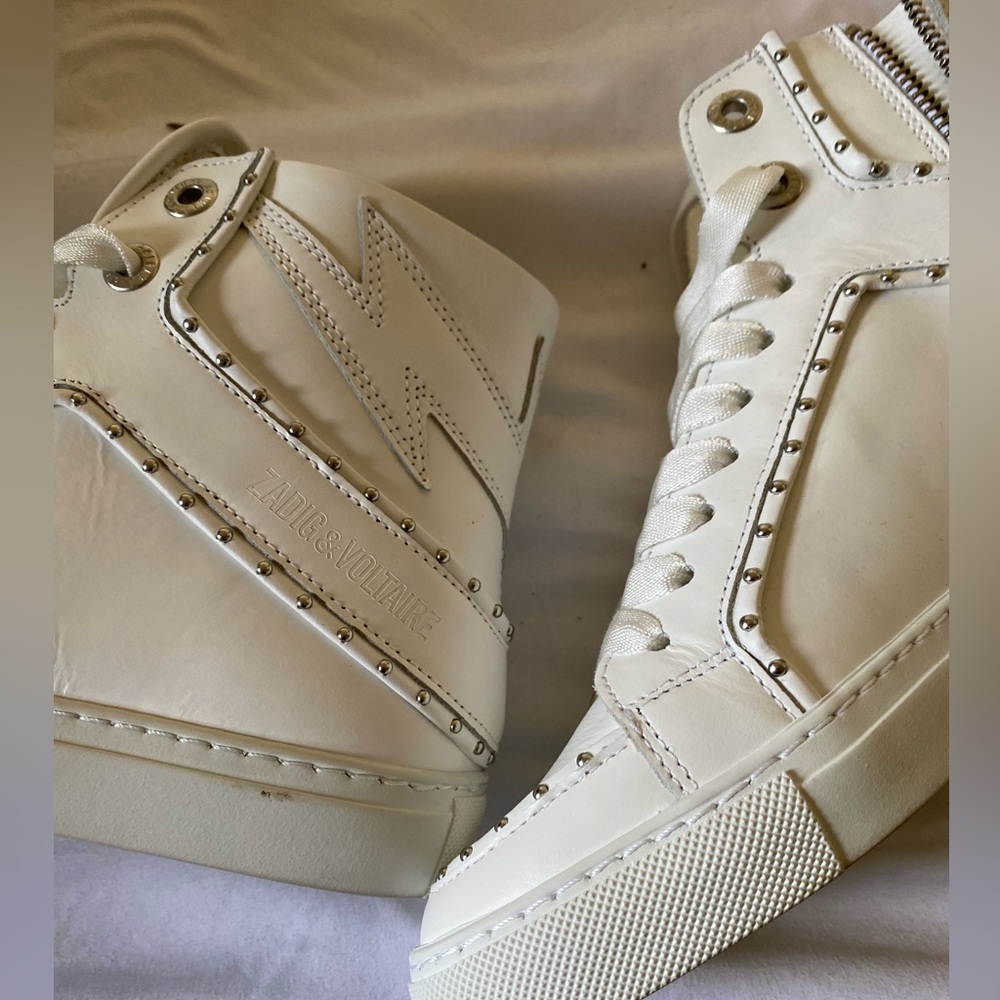 Zadig&Voltaire White Studded High Flash Leather Sneakers